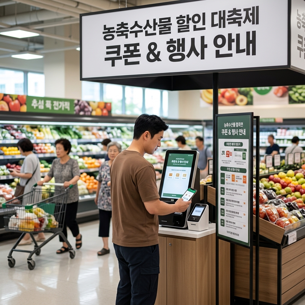 대형마트 농축수산물 할인 쿠폰과 행사 안내 코너