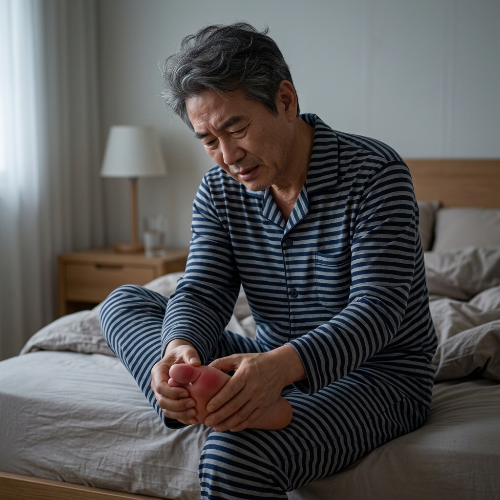 새벽에 엄지발가락이 빨갛게 붓고 아프다면, 통풍 발작 신호일 수 있다