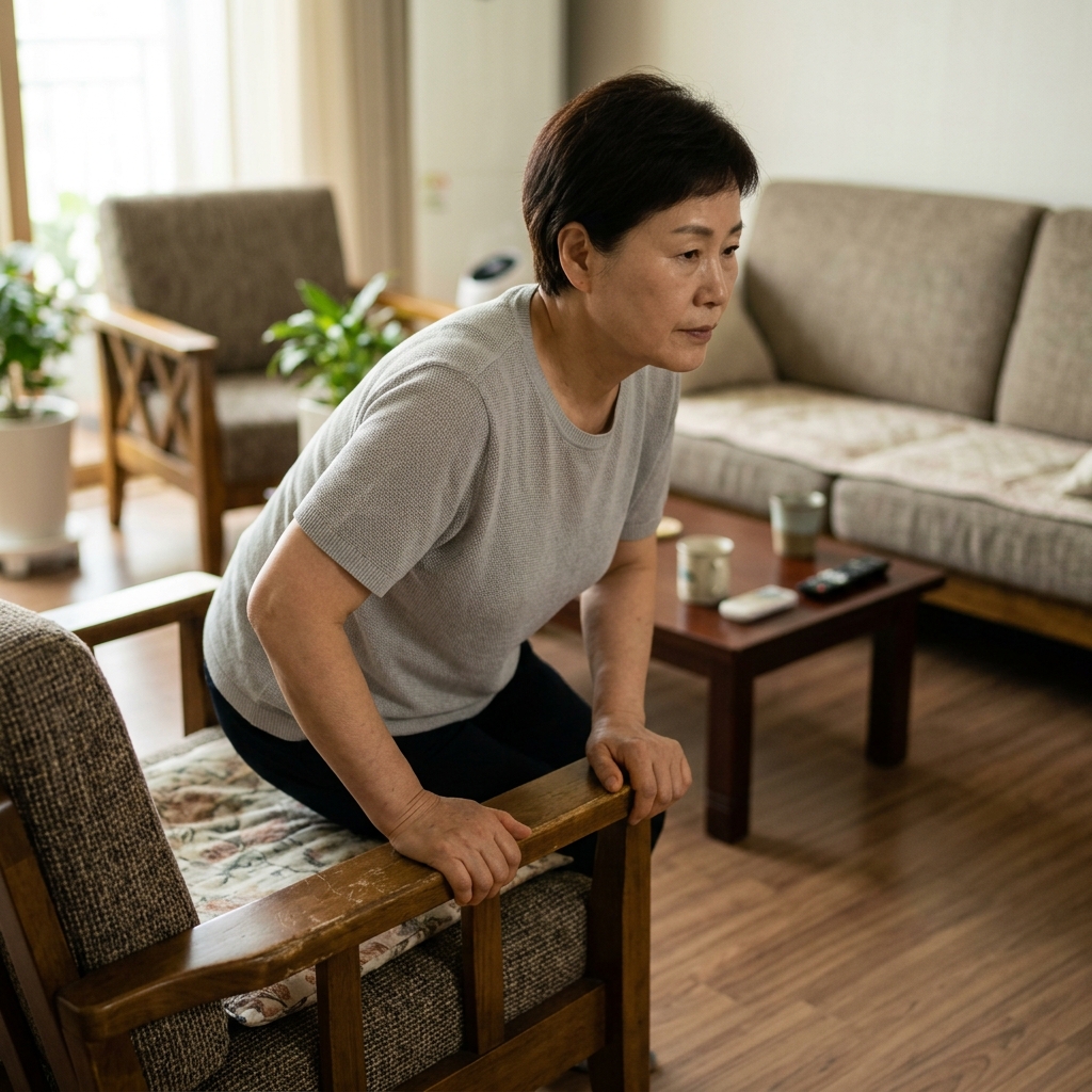 의자에서 한 번에 못 일어서는 70대 부모님, 근력 저하 신호일까?