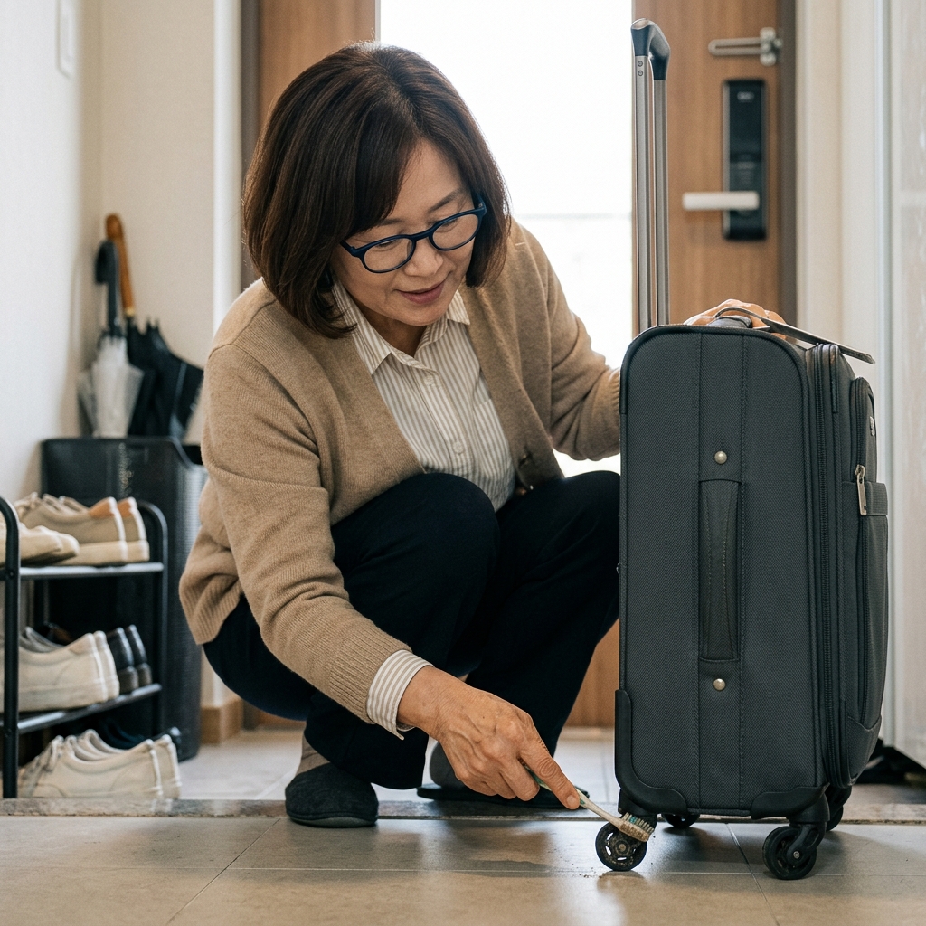 공항 바닥 먼지 그대로…캐리어 바퀴 먼저 닦지 않으면 침실이 위험하다