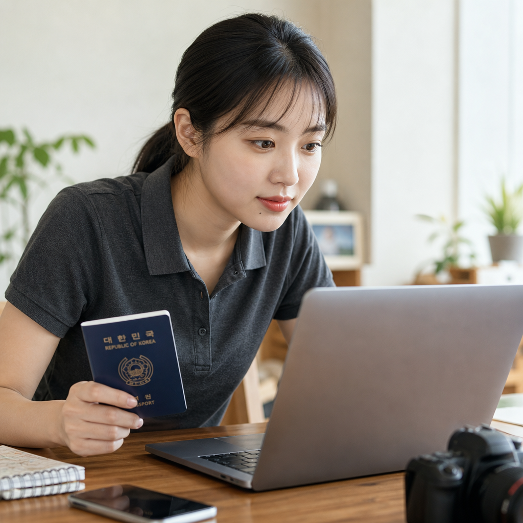 항공권 예약 확인 화면과 여권
