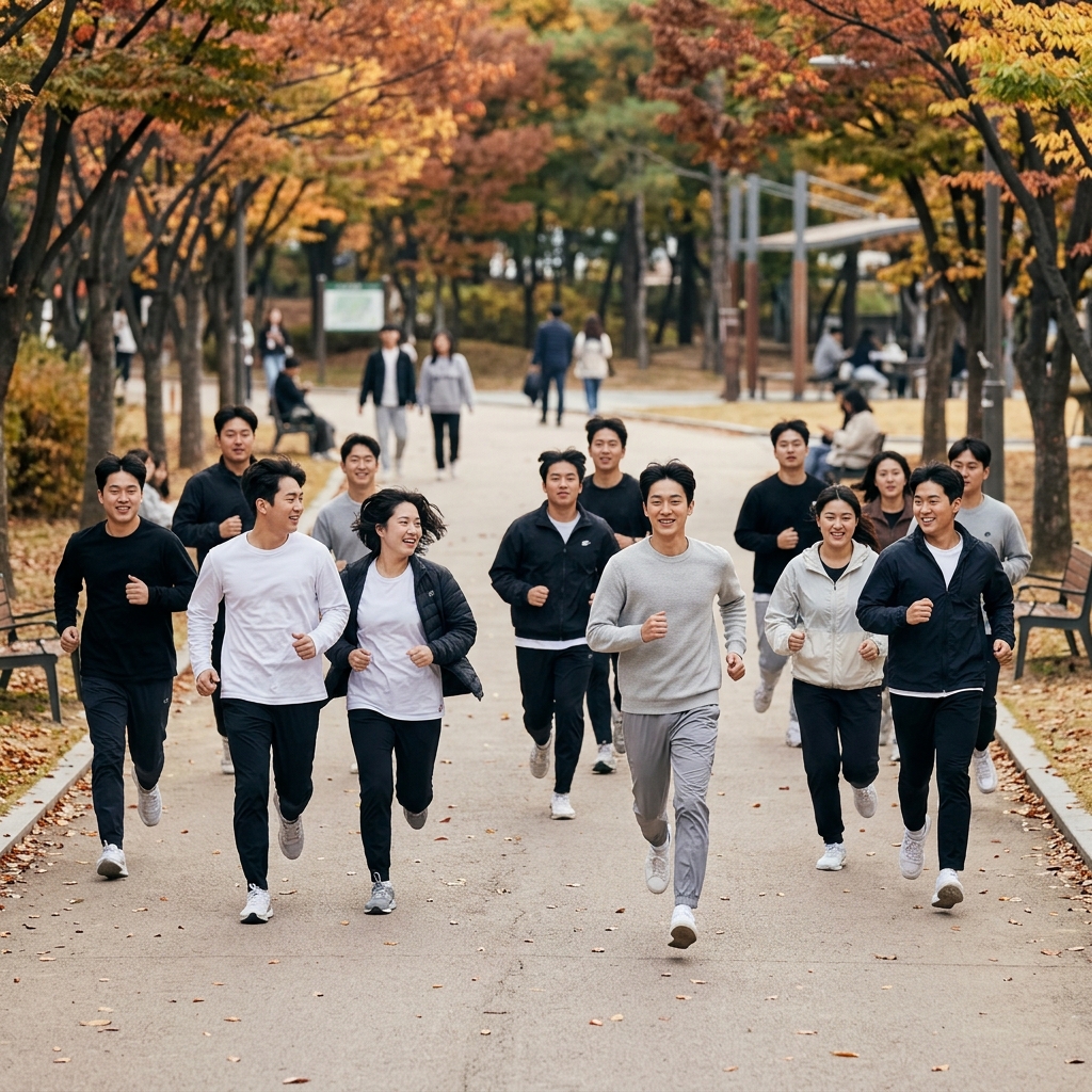 13명의 플레이어가 술래를 피해 달리는 추격 장면