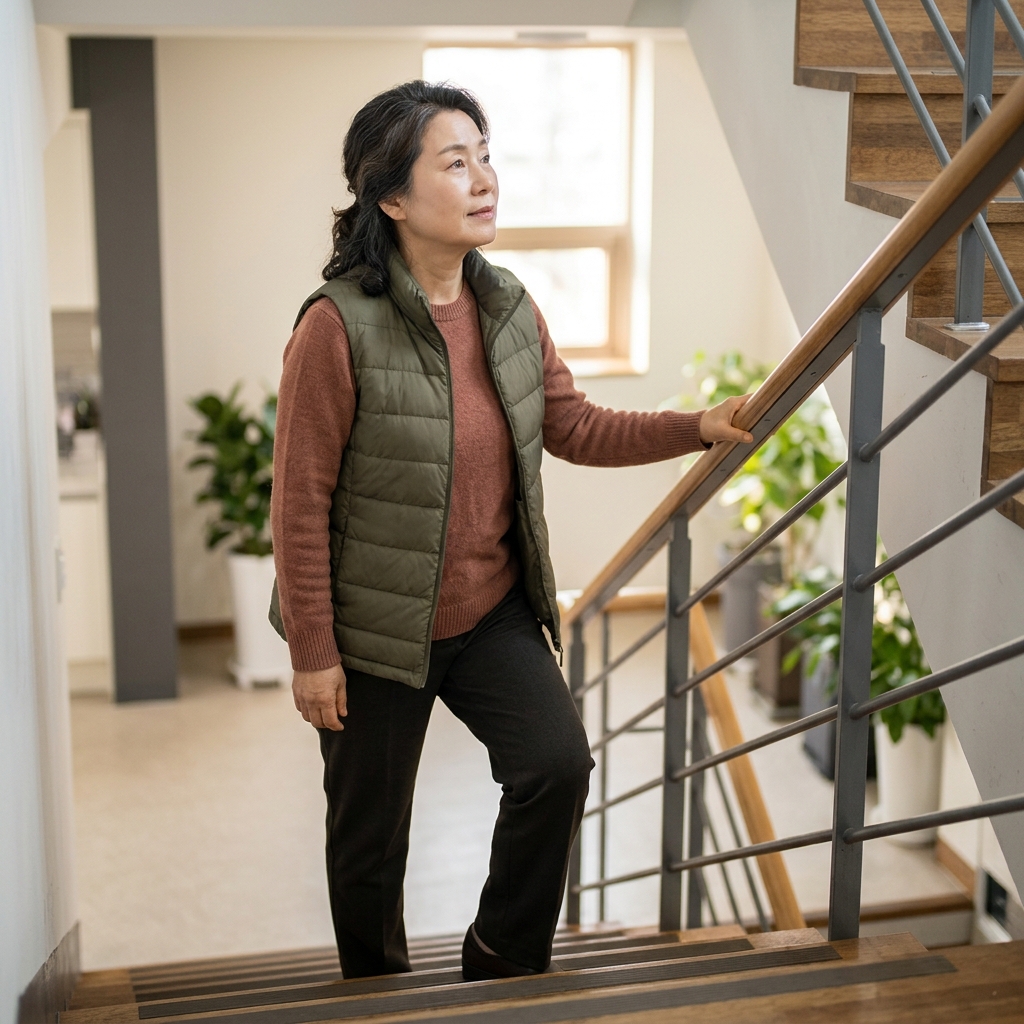계단 오를 때 발바닥 절반 이상 디디세요…무릎 부담 줄이는 보행 요령