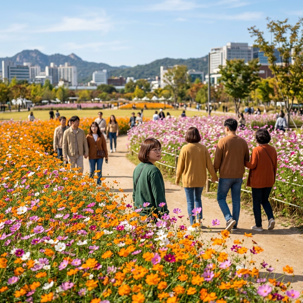 주황빛 물결이 펼쳐진 안국 송현광장, 지금이 코스모스 절정