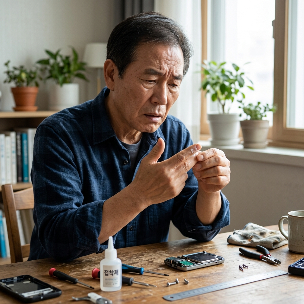 순간접착제 손에 묻었을 때, 억지로 떼지 마세요