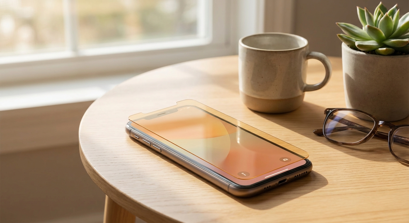 블루라이트 차단 필름이 부착된 스마트폰