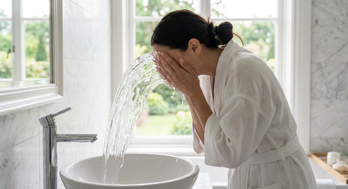 맑은 물로 세안하는 모습