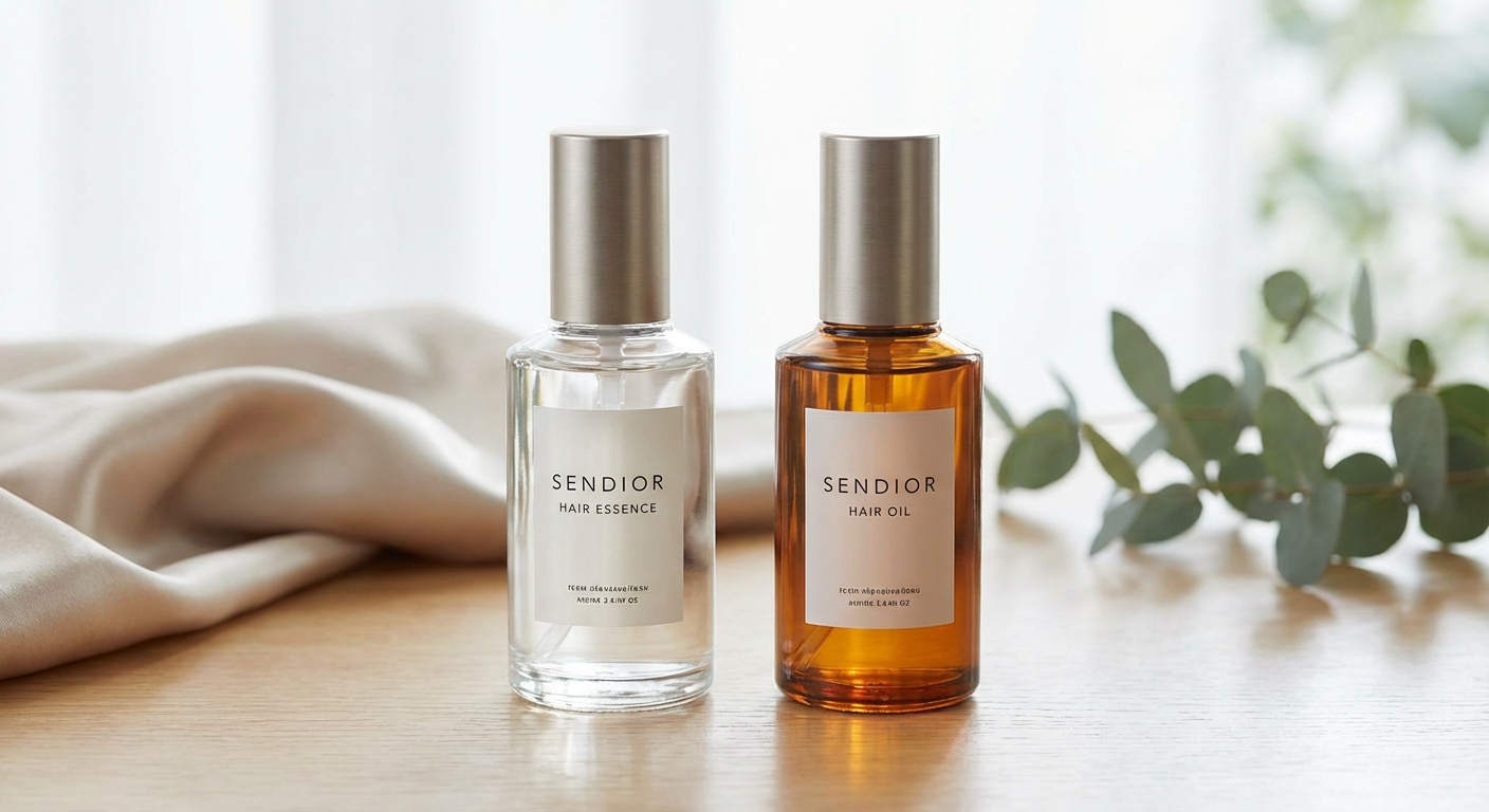 헤어에센스와 헤어오일 제품이 나란히 놓인 모습