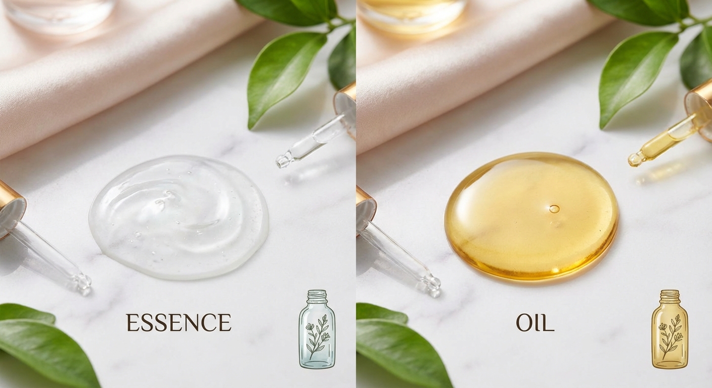 에센스와 오일의 텍스처 비교 디테일 컷