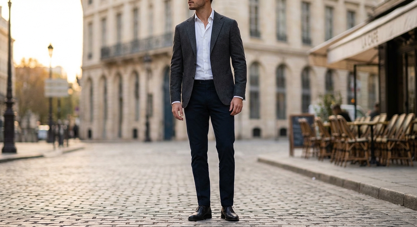 슬림 테이퍼드 바지 착용 전신샷