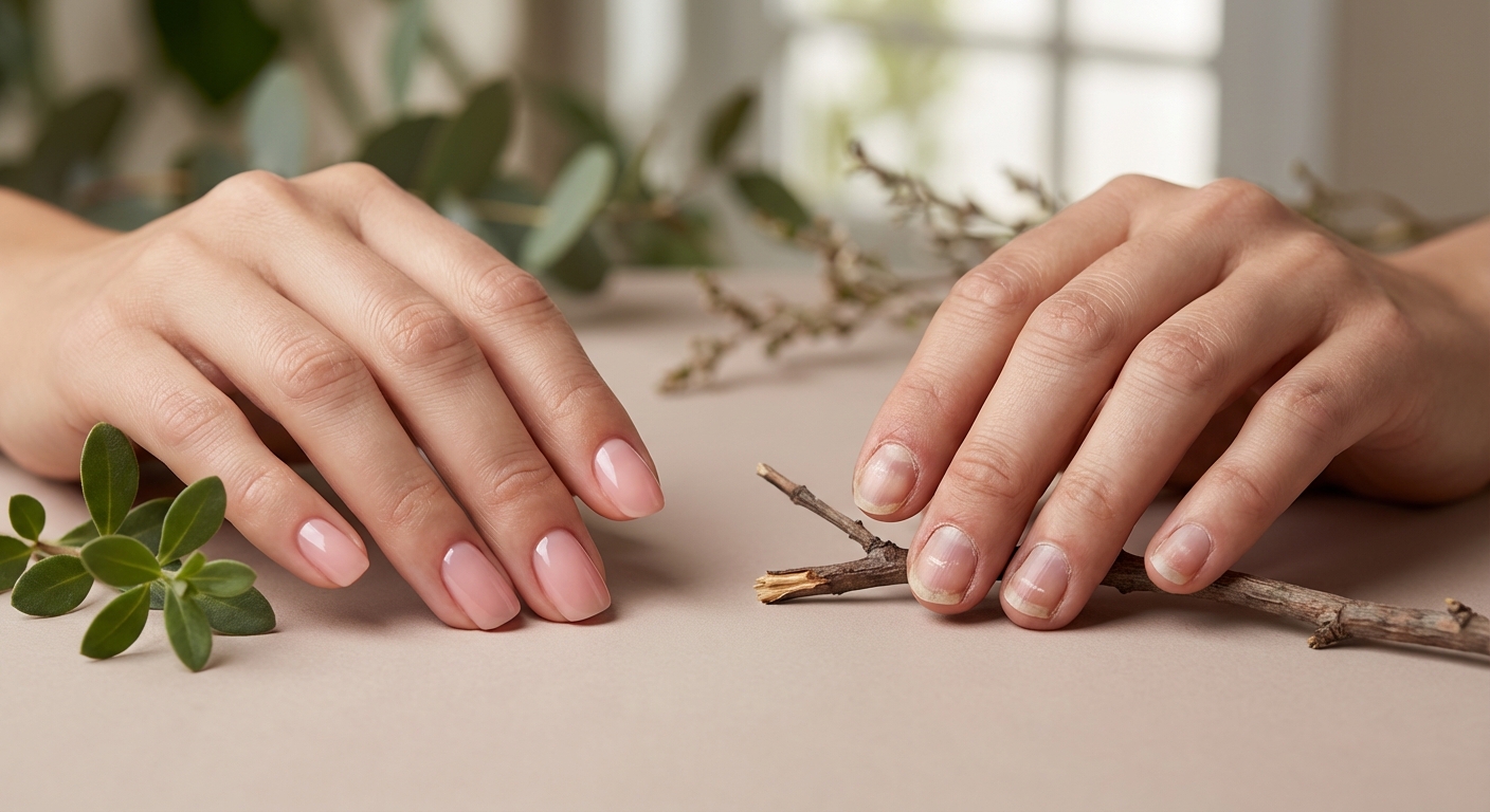 건강한 손톱과 손상된 손톱 비교 이미지