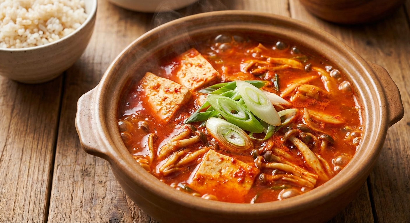 빨갛게 끓고 있는 매운 국물 요리