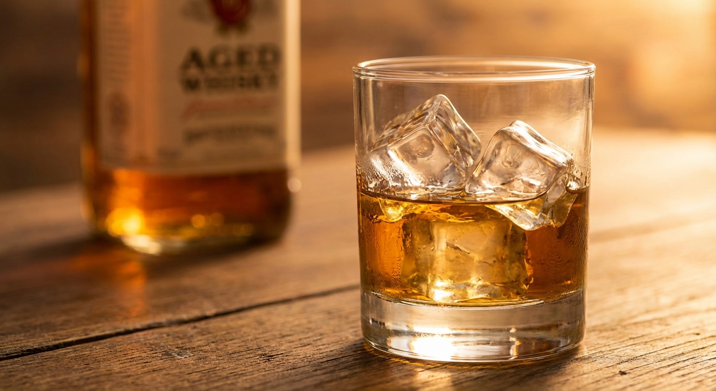 각얼음이 담긴 위스키 잔