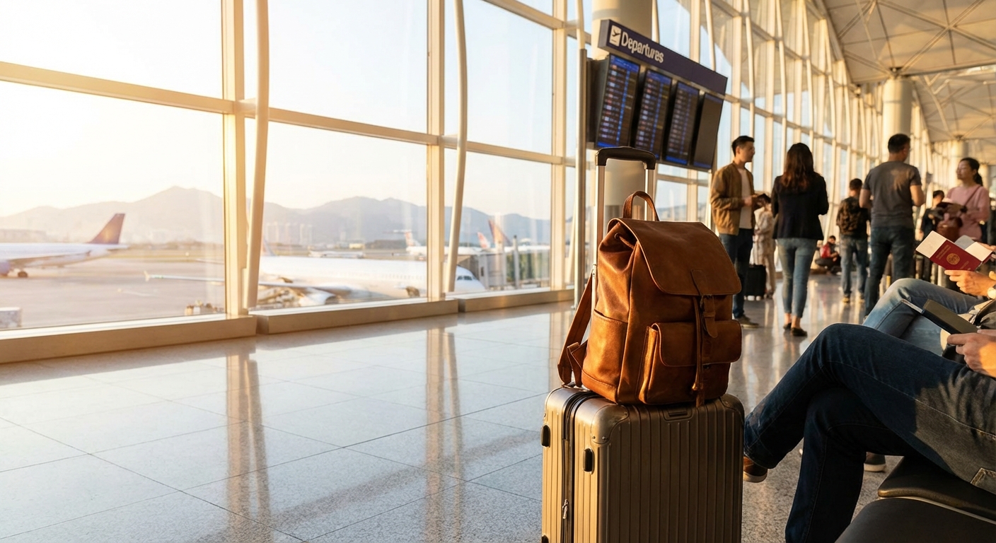 공항 출국장 풍경과 여행 가방