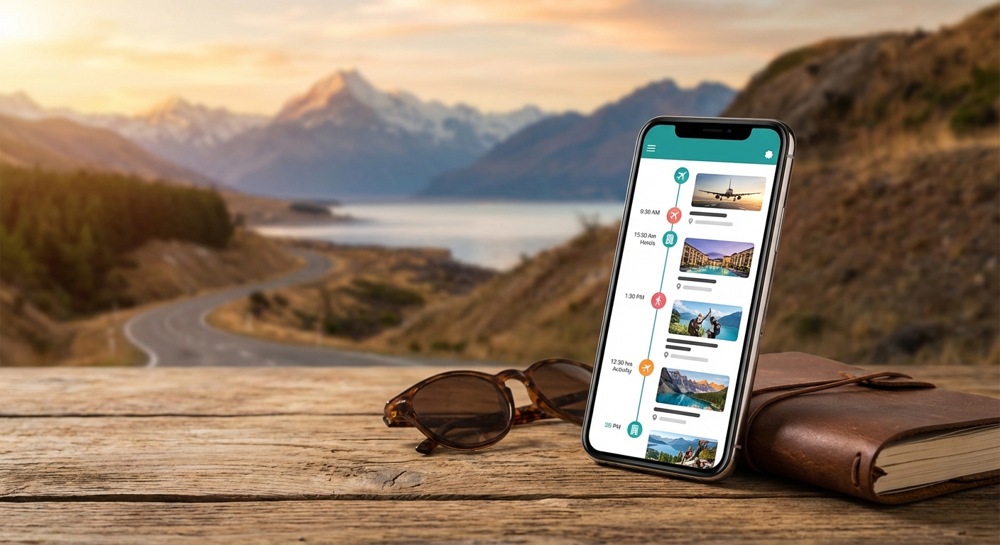 스마트폰 화면에 여행 일정이 정리된 앱 화면