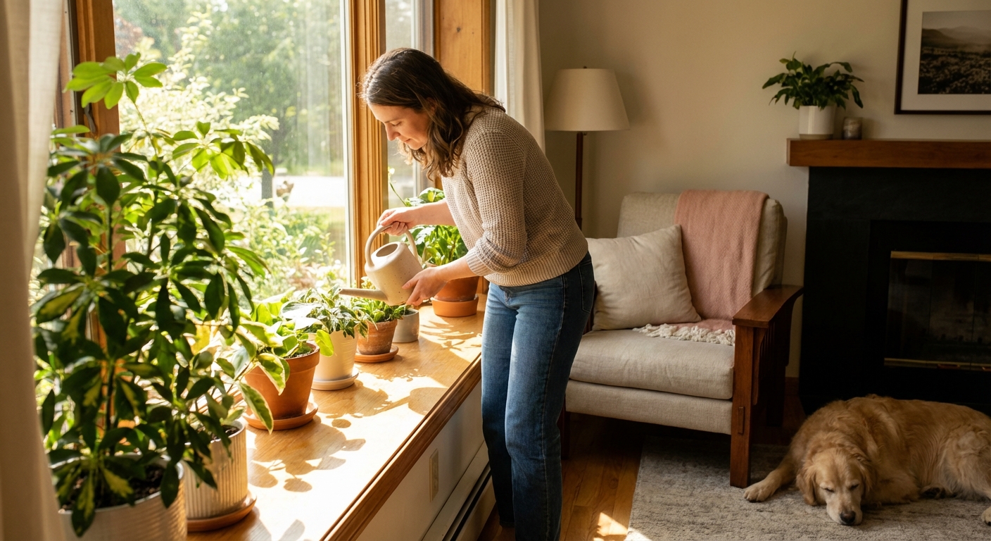식물에 물 주는 일상의 모습
