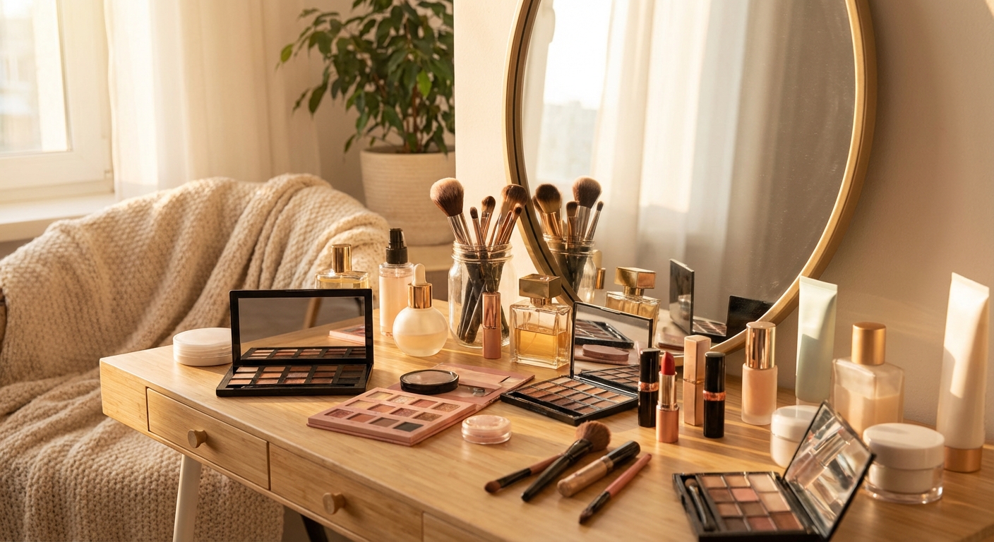 화장품이 가득한 화장대