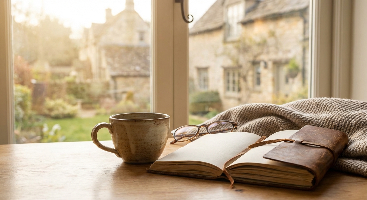 창가에 놓인 커피잔과 일기장