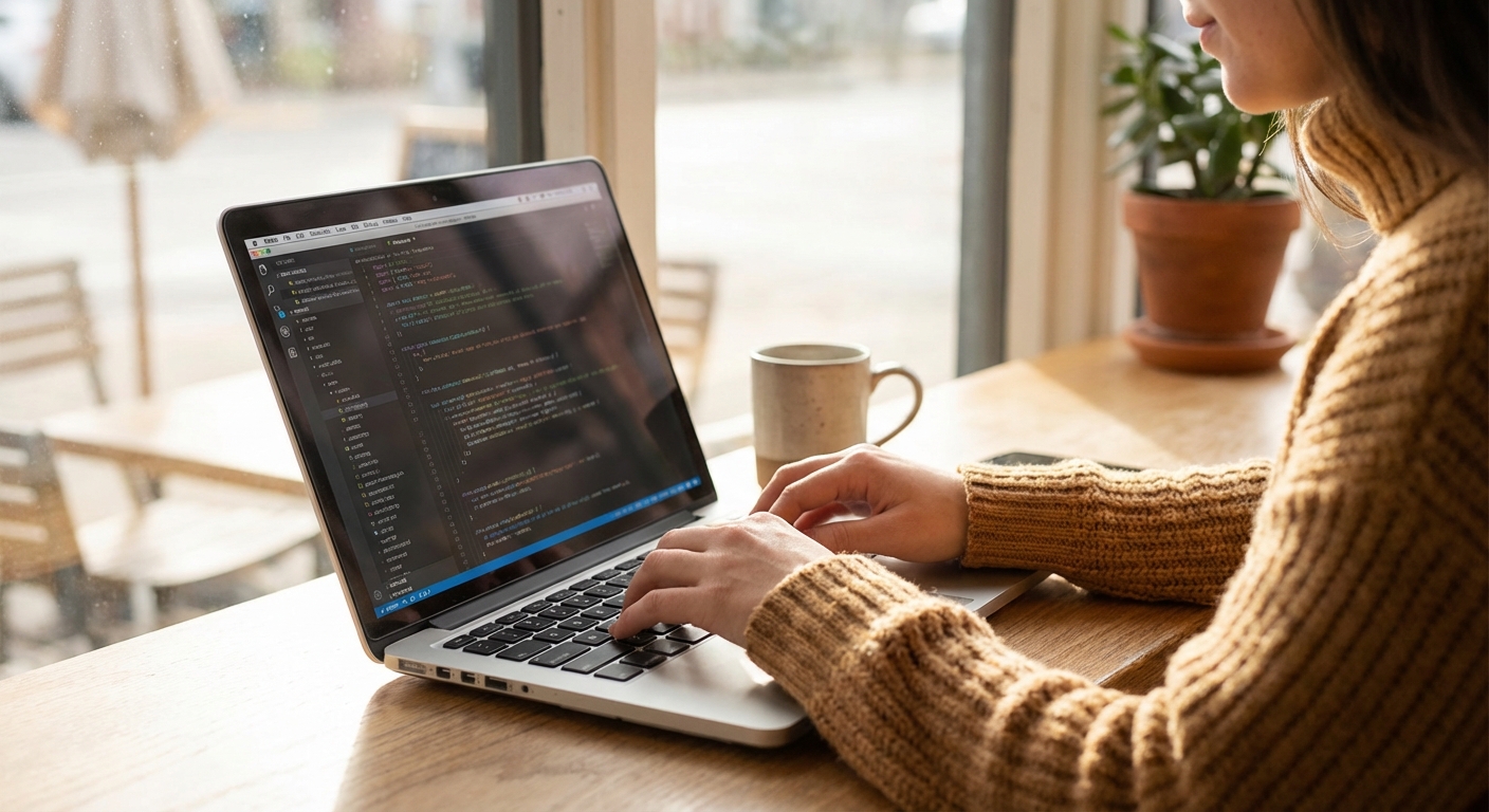 노트북으로 코딩하는 모습