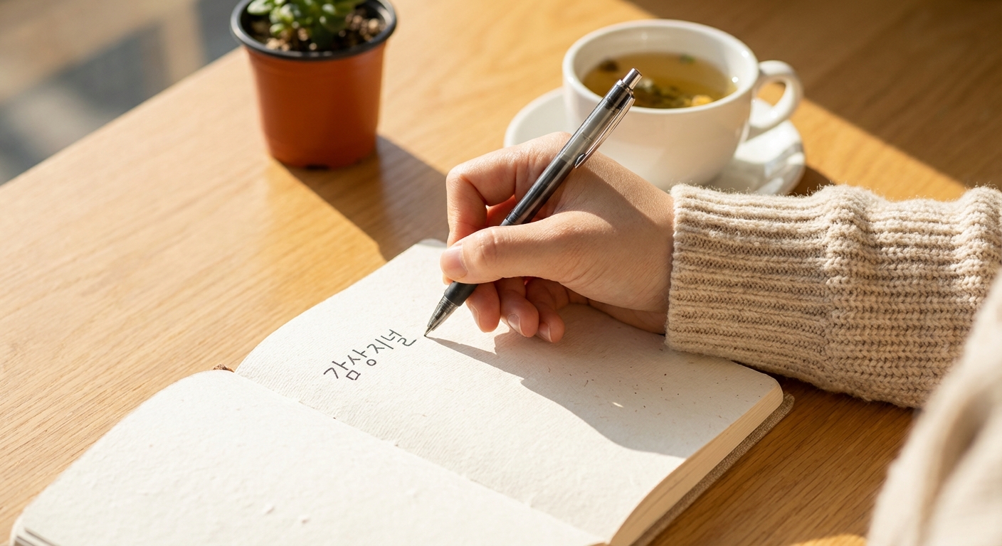 감사 일기를 쓰고 있는 손