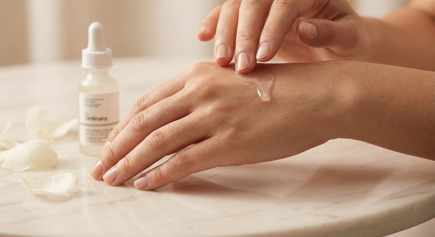 손등에 히알루론산 세럼을 발라 흡수되는 과정