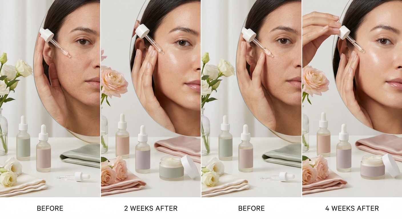 히알루론산 제품을 바르는 2주, 4주 전후 비교