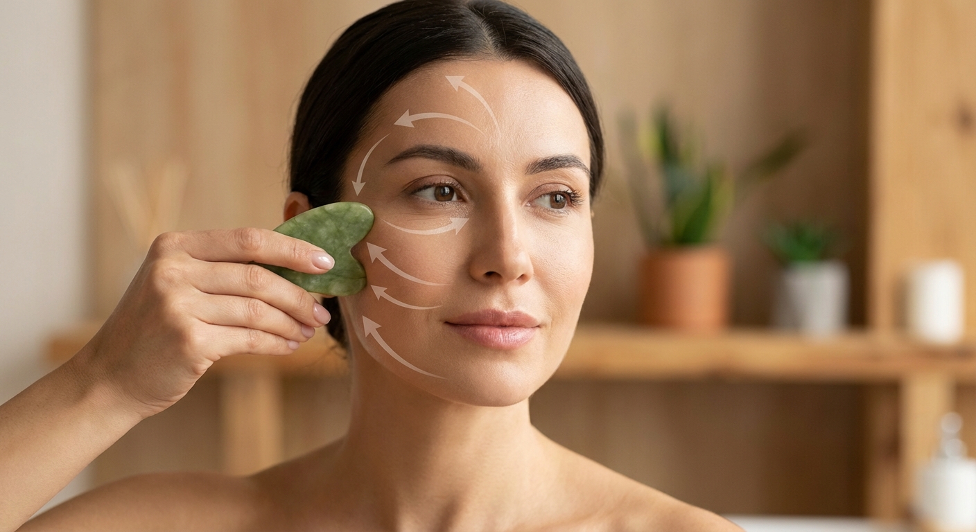 얼굴 괄사 방향을 표시한 일러스트 또는 시연 컷