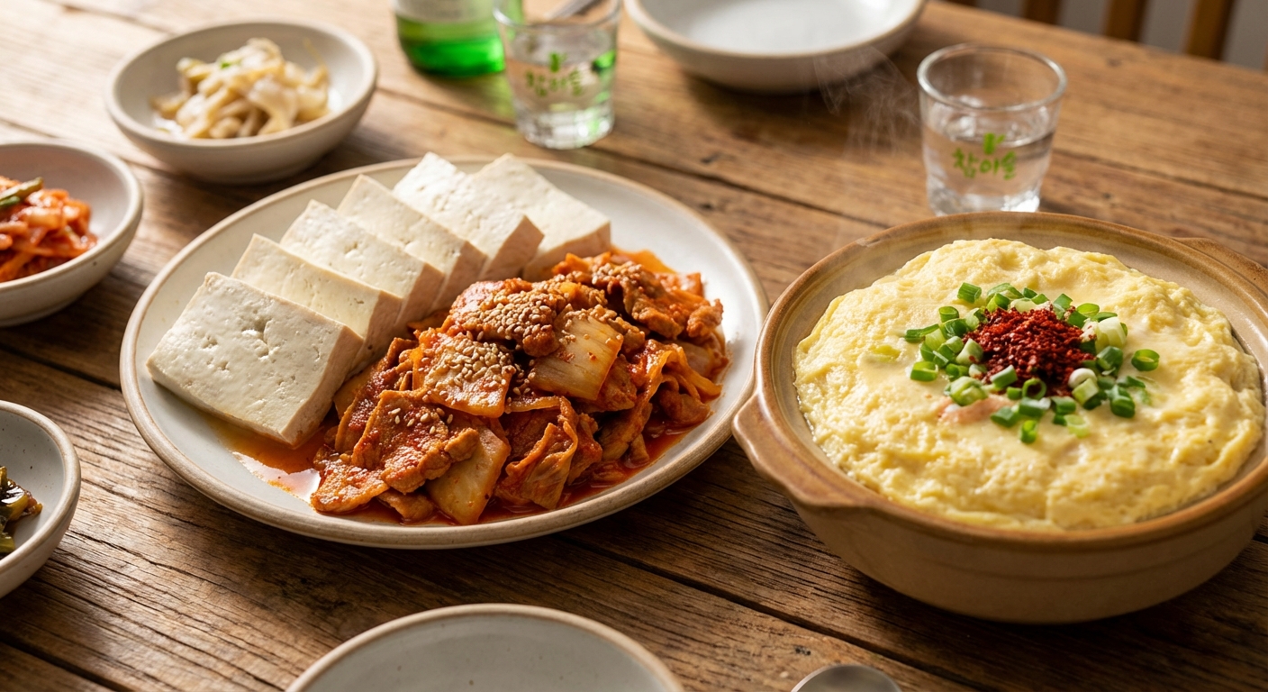 두부김치와 계란찜 안주