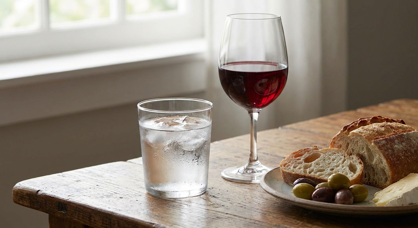 물잔과 술잔이 함께 놓인 테이블