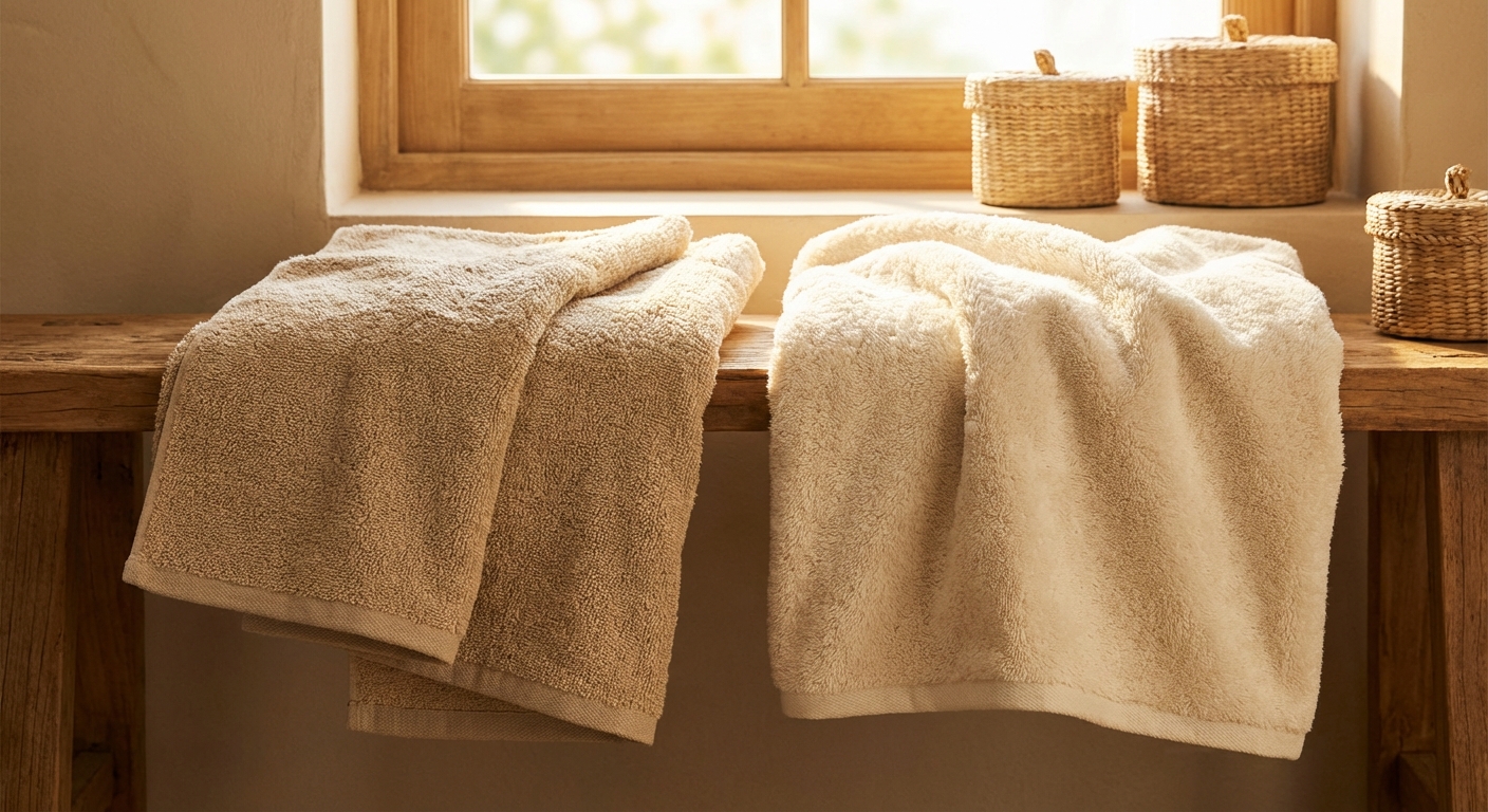 뻣뻣한 수건과 부드러운 수건 비교 사진