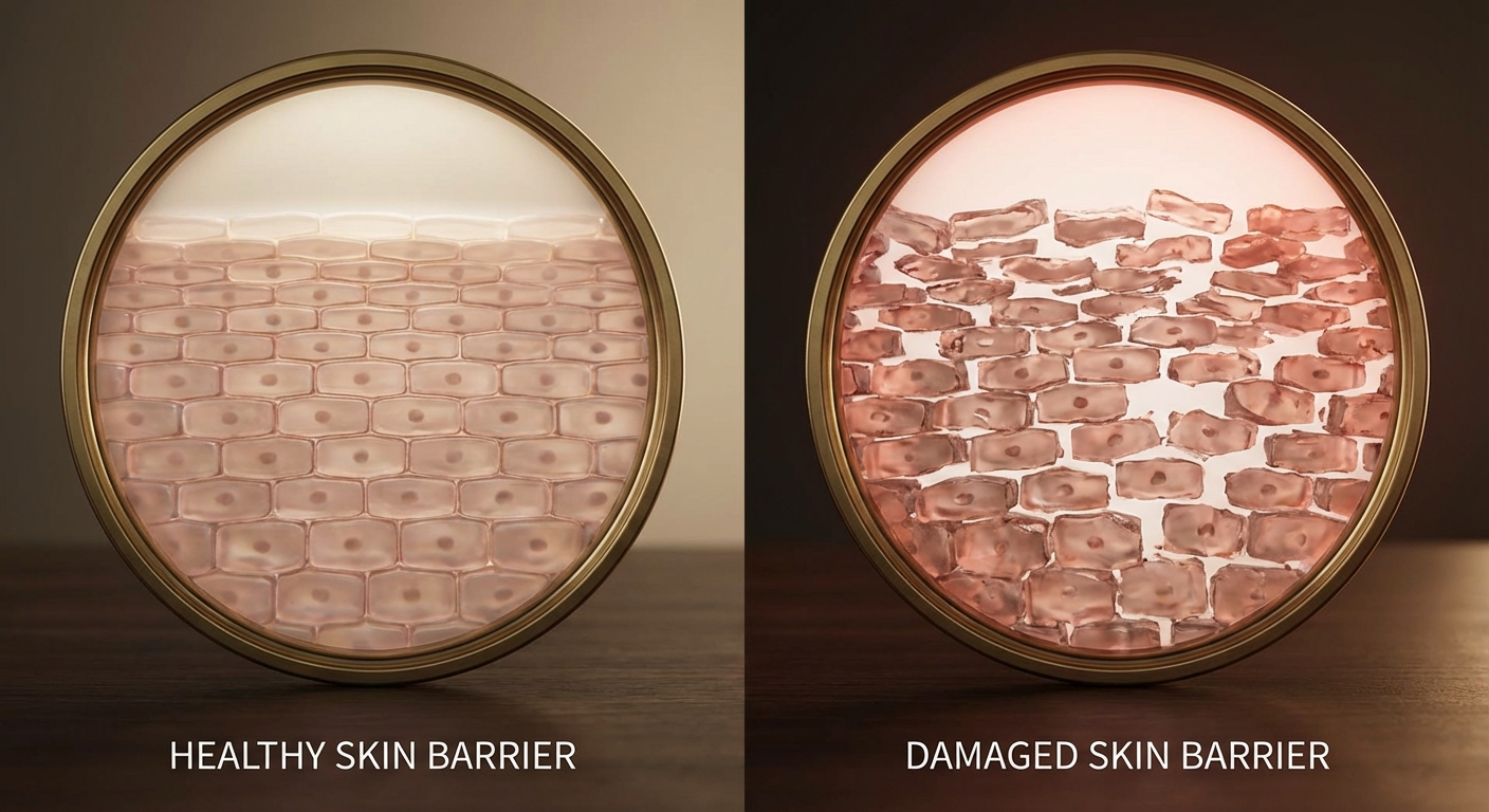 피부장벽이 손상되기 전과 후의 현미경 이미지 비교