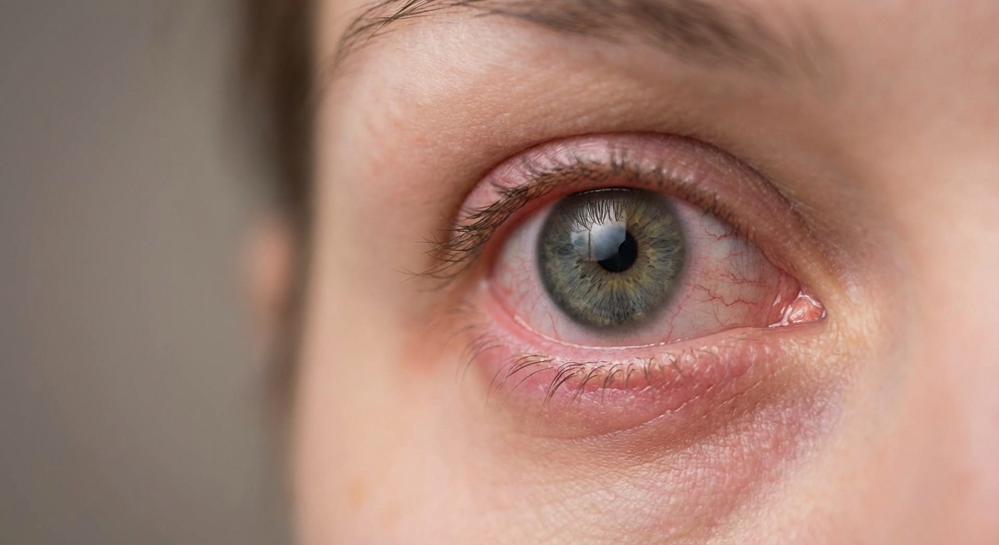 눈 충혈과 염증 증상을 보이는 눈 클로즈업