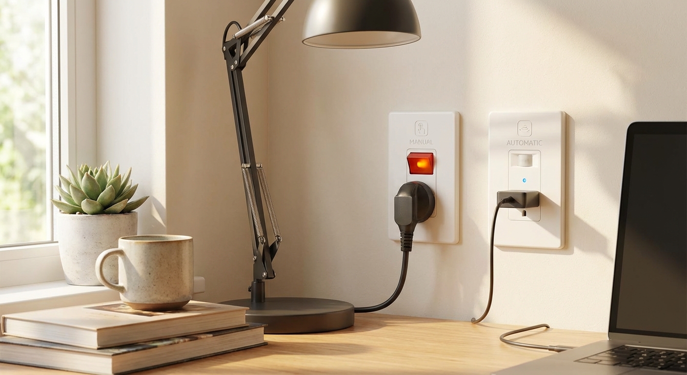 벽면에 설치된 자동·수동 대기전력 차단 콘센트 비교