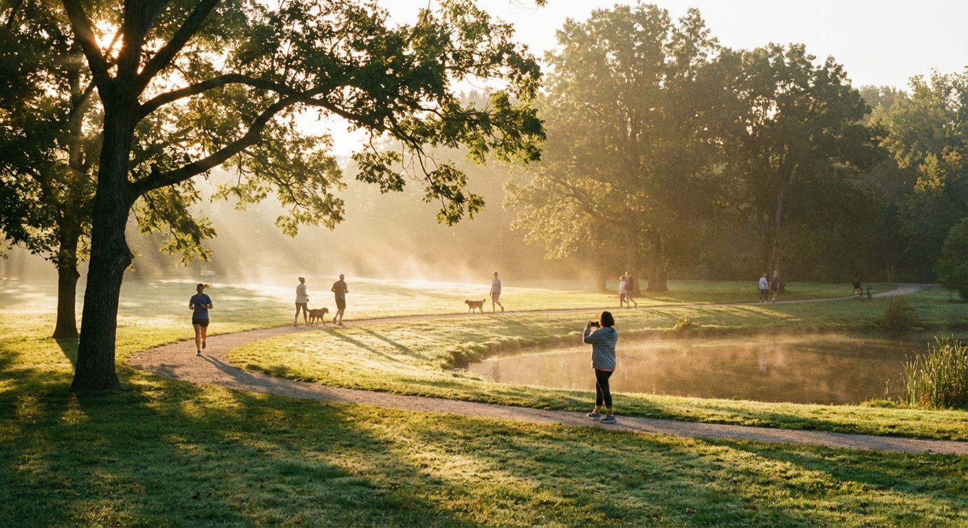 이른 아침 공원 풍경