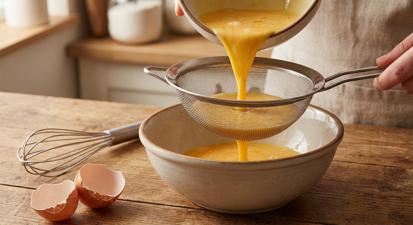계란을 체에 거르는 모습