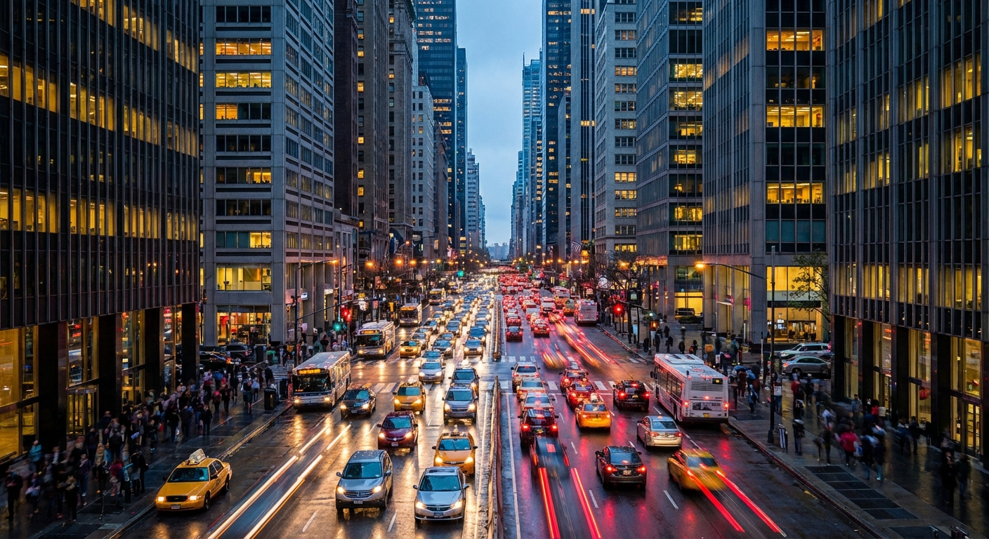 차량이 가득한 도심 도로 풍경