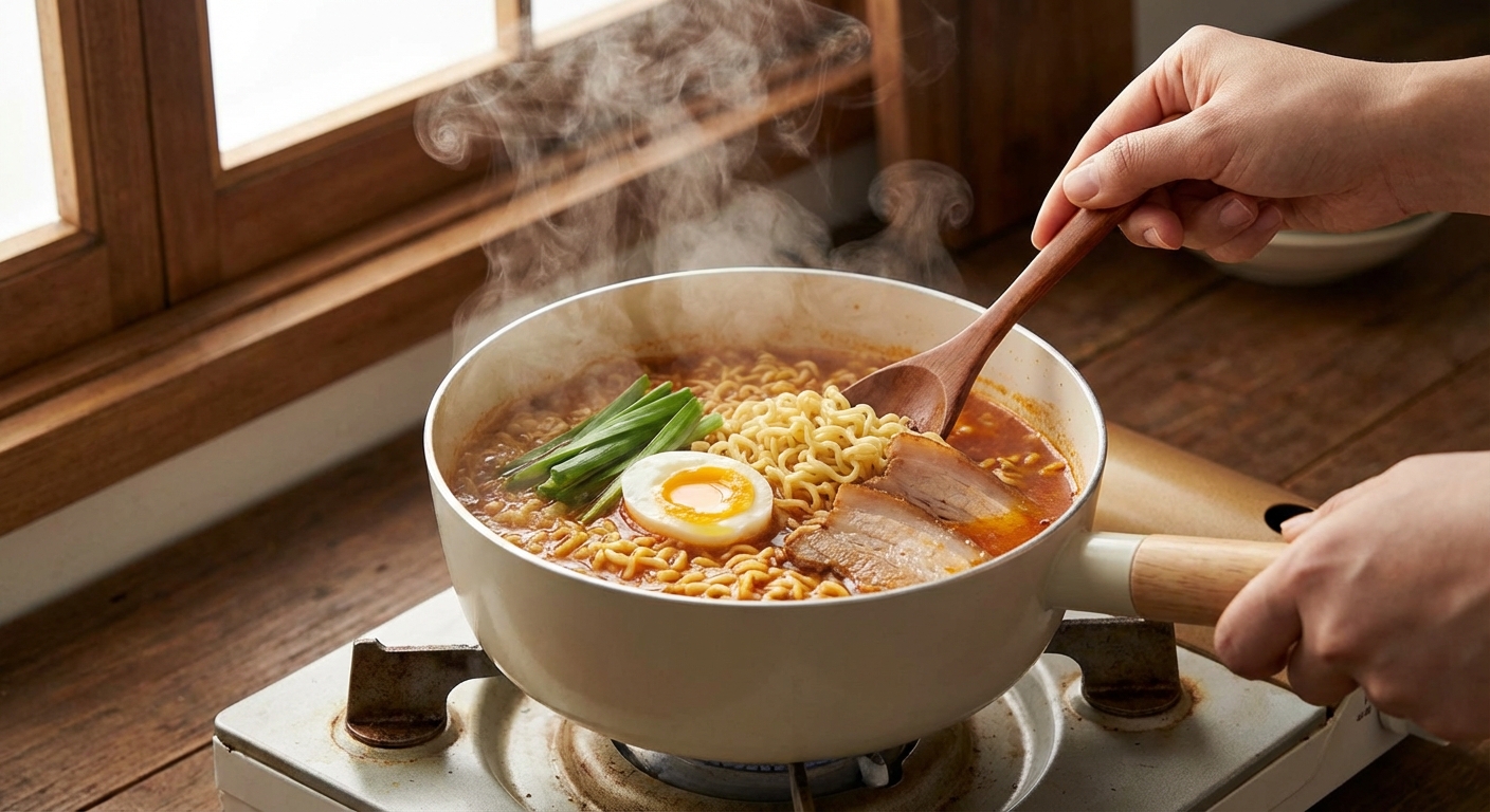 라면 끓이는 장면