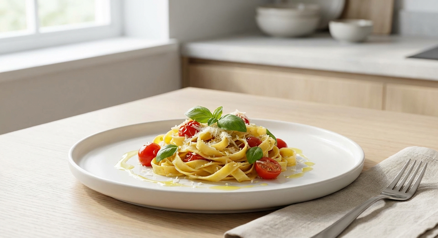 완성된 파스타 요리가 담긴 접시