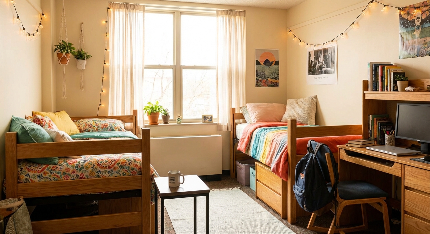대학 기숙사 방 전경