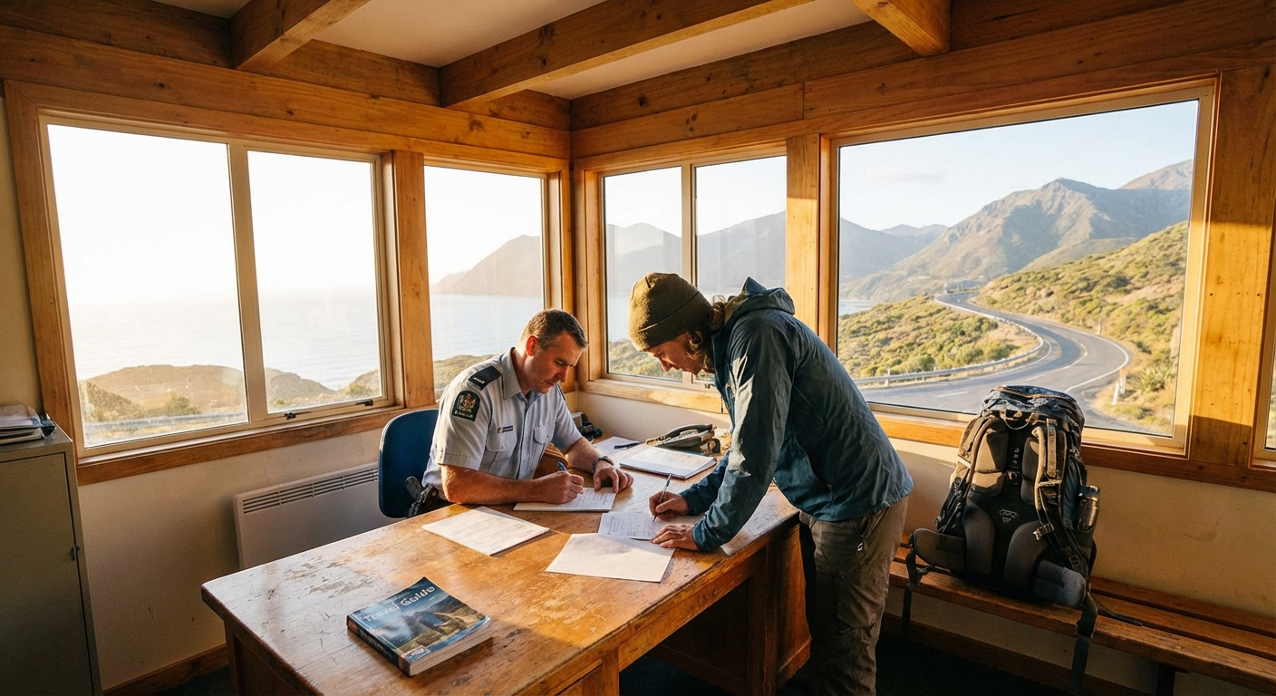경찰서 내부 또는 서류 작성 장면
