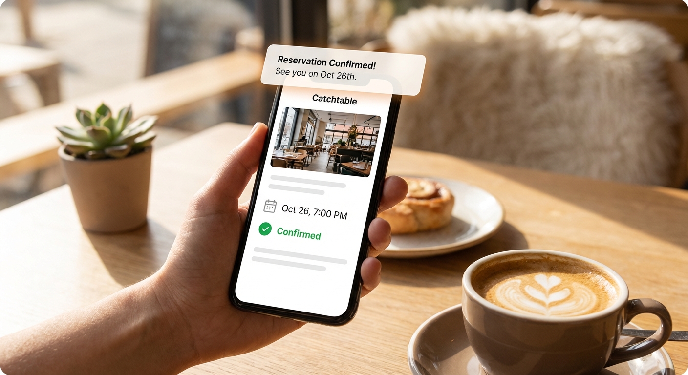 캐치테이블 앱 화면과 예약 완료 알림