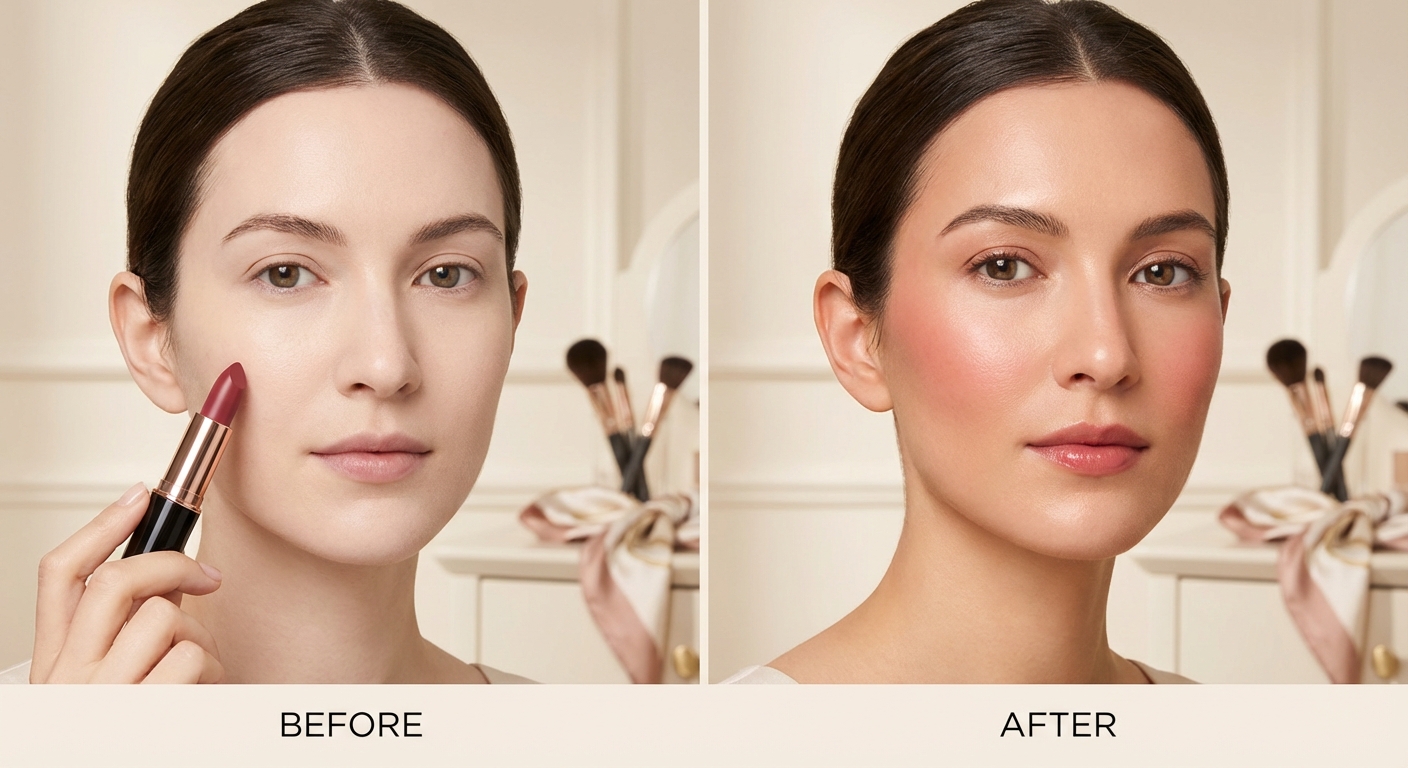 립스틱을 블러셔로 활용한 메이크업 비포 애프터