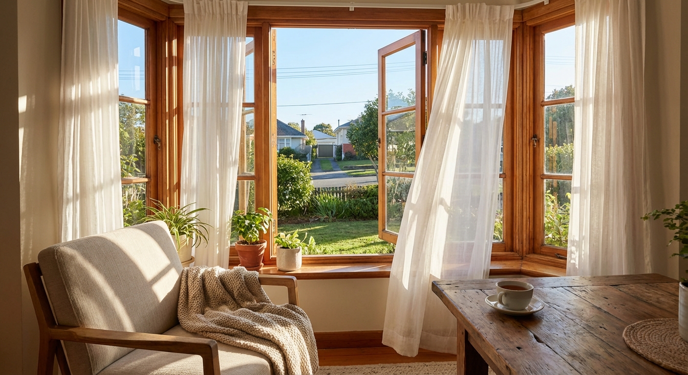 창문을 열어 환기하는 집안 풍경