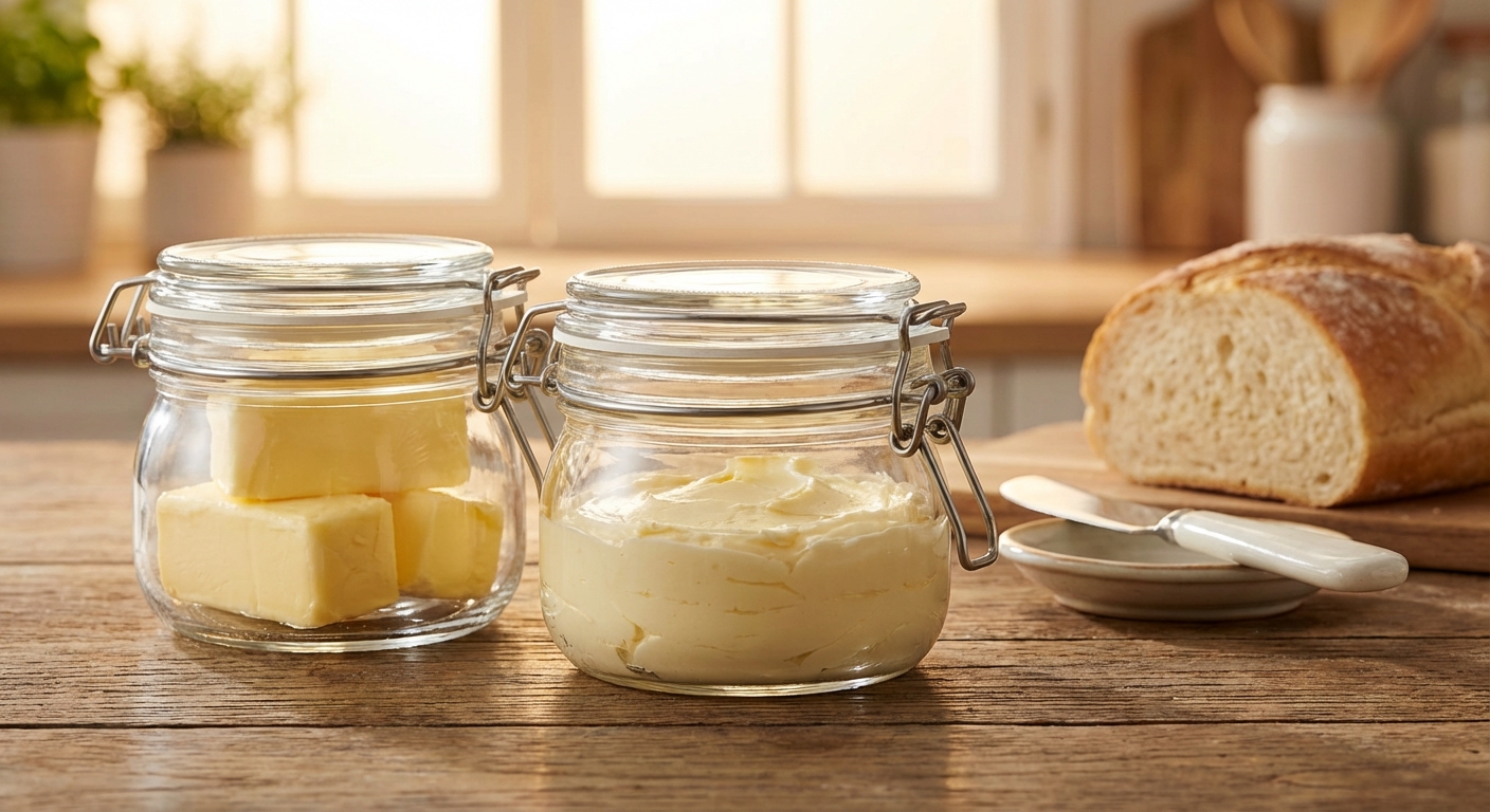 밀폐 용기에 담긴 버터와 마가린