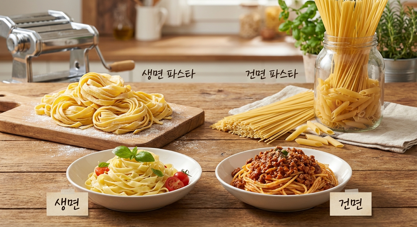 생면 파스타와 건면 파스타 비교 테이블