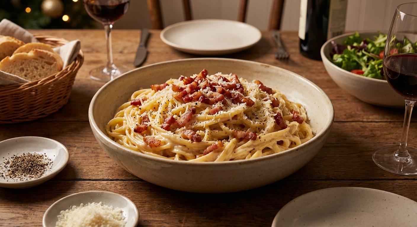 홈파티 테이블에 차려진 까르보나라