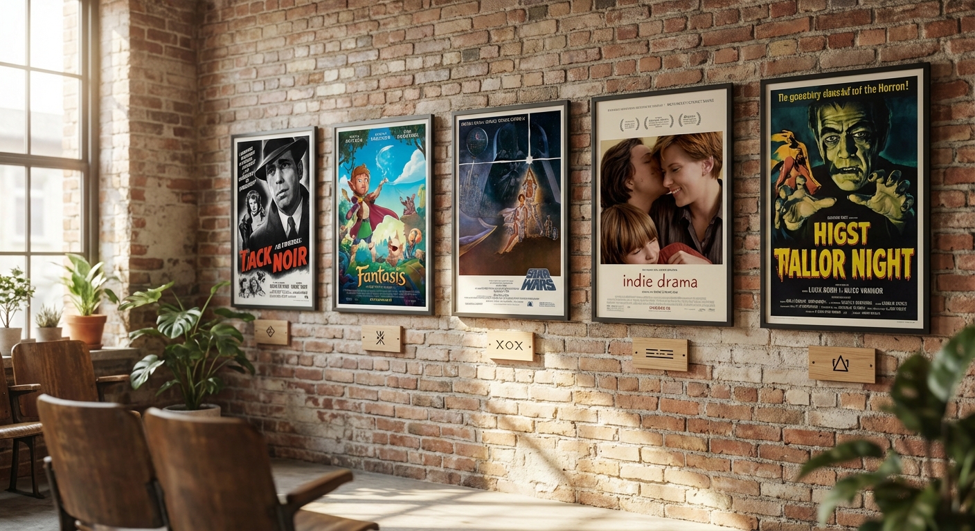 다양한 장르의 영화 포스터들이 나란히 놓인 모습