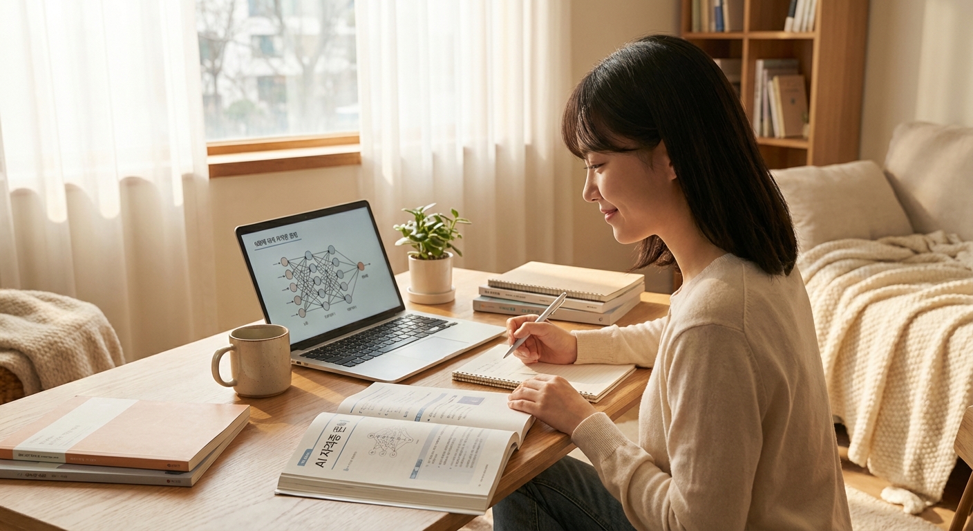 AI 자격증 교재와 공부하는 모습