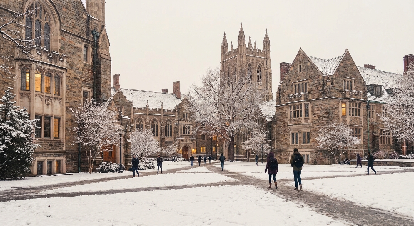 대학 캠퍼스와 겨울 분위기의 이미지