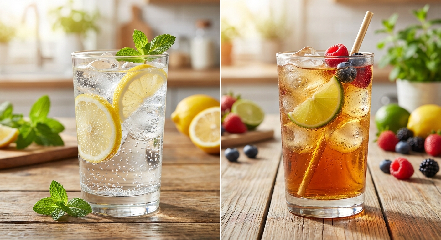 탄산수와 탄산음료의 비교 이미지